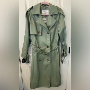 NWT American Eagle Sage Green Vegan Leather Trench Coat Small